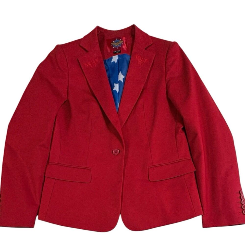Wonder Woman DC Comics Robe Factory Red Blazer Jacket Women’s L Star Lining